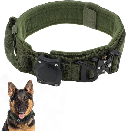 Dog Collar Waterproof Tactical Dog Collar with Control Handle Zinc Alloy Buckle Pte Collar for AirTag Medium Large Dogs Necklace