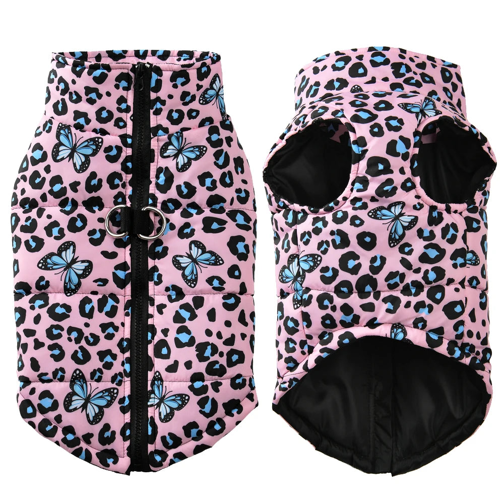 Winter Puppy Jacket Dog Clothes For Small Dogs Cats Fashion Leopard Print Waterproof Pet Coat French Bulldog Pug Party Outfits