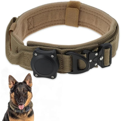 Dog Collar Waterproof Tactical Dog Collar with Control Handle Zinc Alloy Buckle Pte Collar for AirTag Medium Large Dogs Necklace