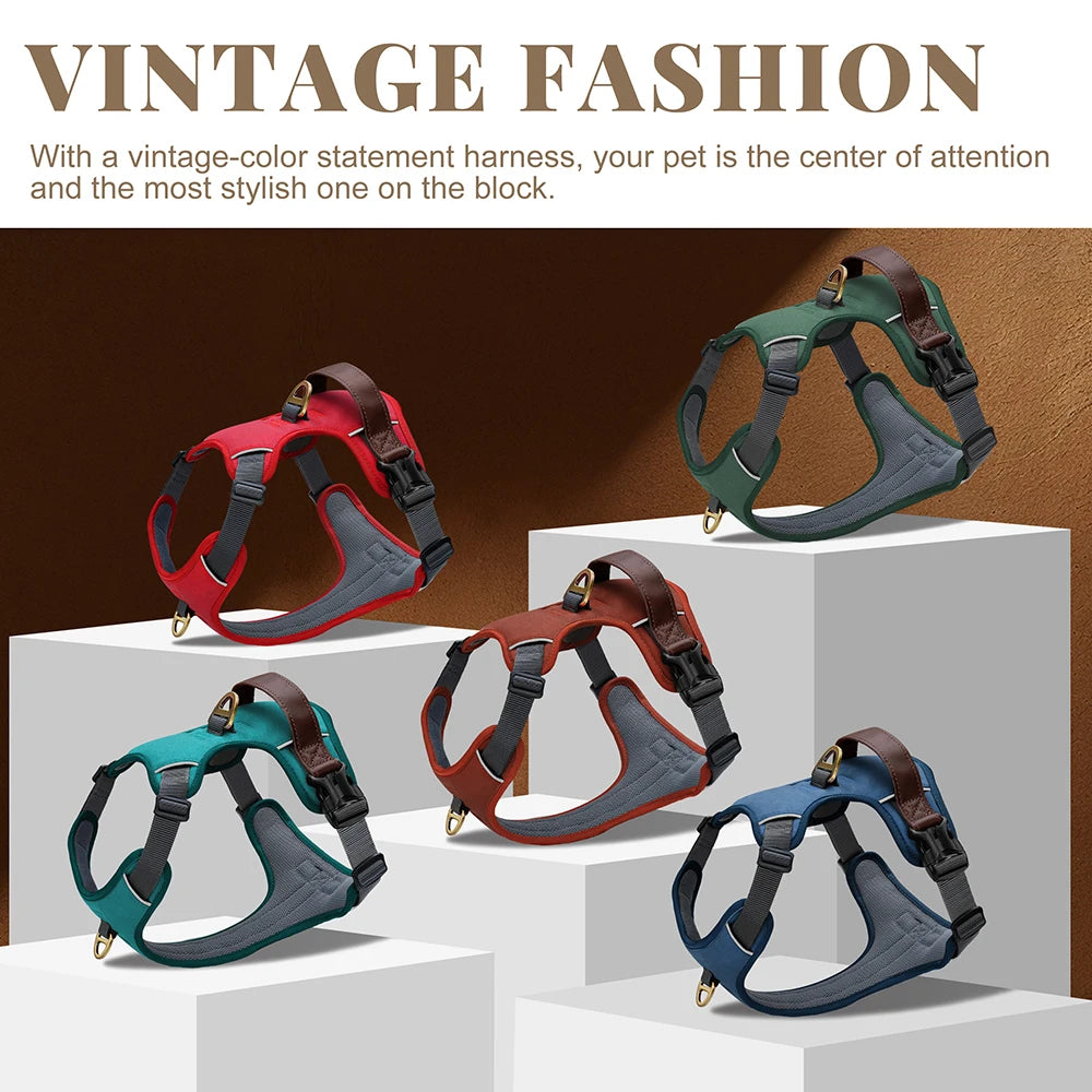 Vintage Dog Harness Durable PU Leather Dog Harnesses Breathable Pet Vest With Control Handle Retro for Small Medium Large Dogs