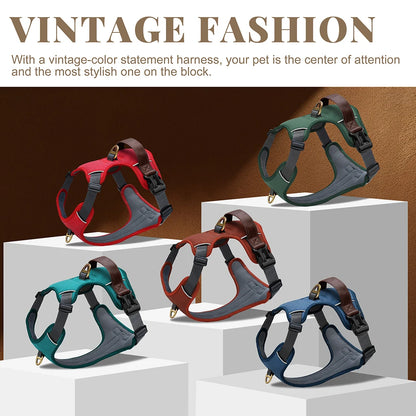 Vintage Dog Harness Durable PU Leather Dog Harnesses Breathable Pet Vest With Control Handle Retro for Small Medium Large Dogs