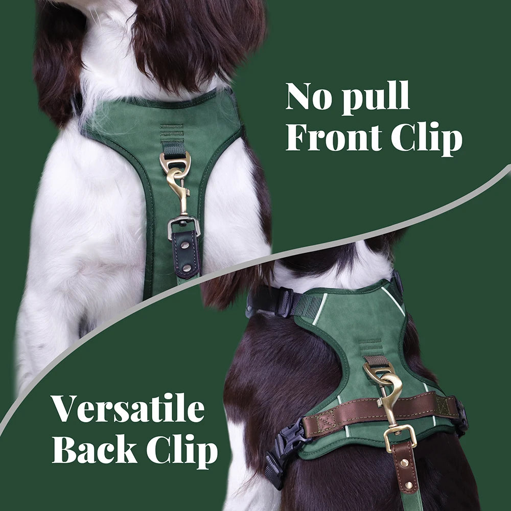 Vintage Dog Harness Durable PU Leather Dog Harnesses Breathable Pet Vest With Control Handle Retro for Small Medium Large Dogs