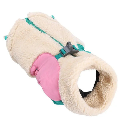 Lamb Fleece Dog Coat, Winter Warm Windproof Pet Vest with Leash Clip, for Small Medium Large Dogs