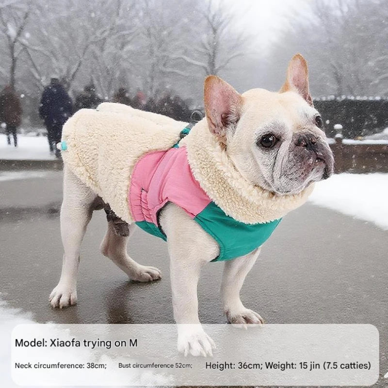 Lamb Fleece Dog Coat, Winter Warm Windproof Pet Vest with Leash Clip, for Small Medium Large Dogs