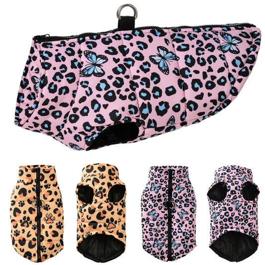 Winter Puppy Jacket Dog Clothes For Small Dogs Cats Fashion Leopard Print Waterproof Pet Coat French Bulldog Pug Party Outfits